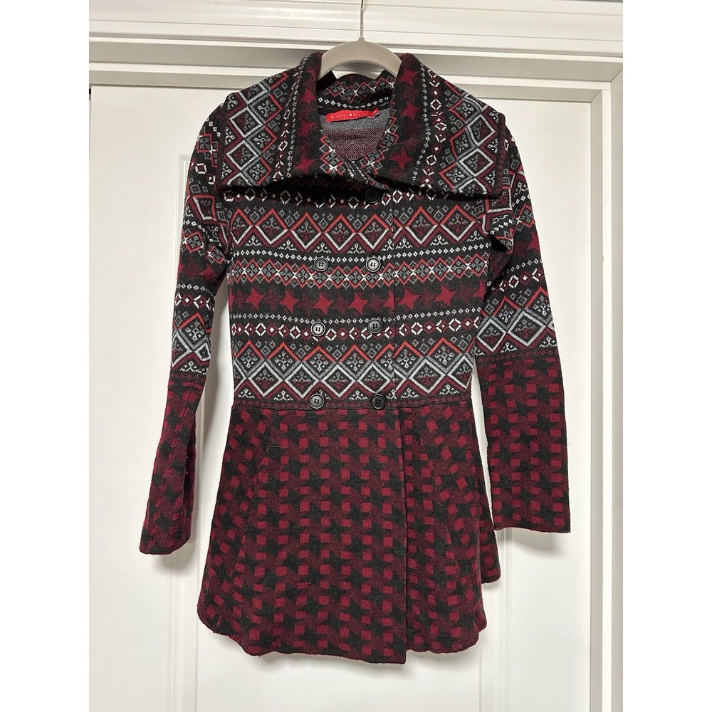 Krimson Klover, Womens Nordic Inspired Geometric Pattern Cardigan, 100% Wool, XS